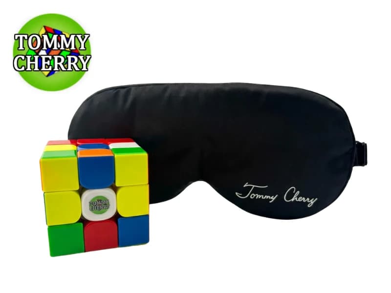 Tommy Cherry cube and signature blindfold from TheCubicle