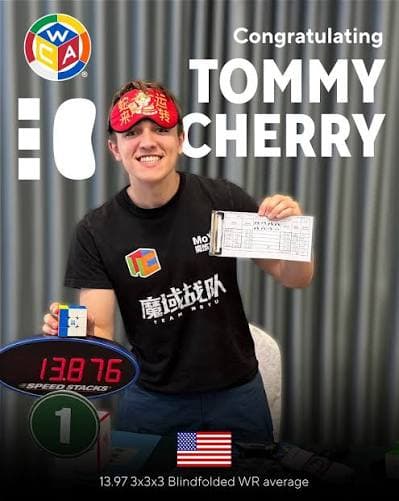 World Cube Association celebrating Tommy Cherry’s blindfolded world record